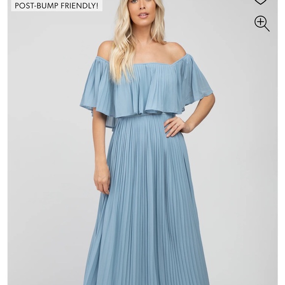 Chiffon Pleated Off Shoulder Maternity Maxi Dress - Picture 4 of 11